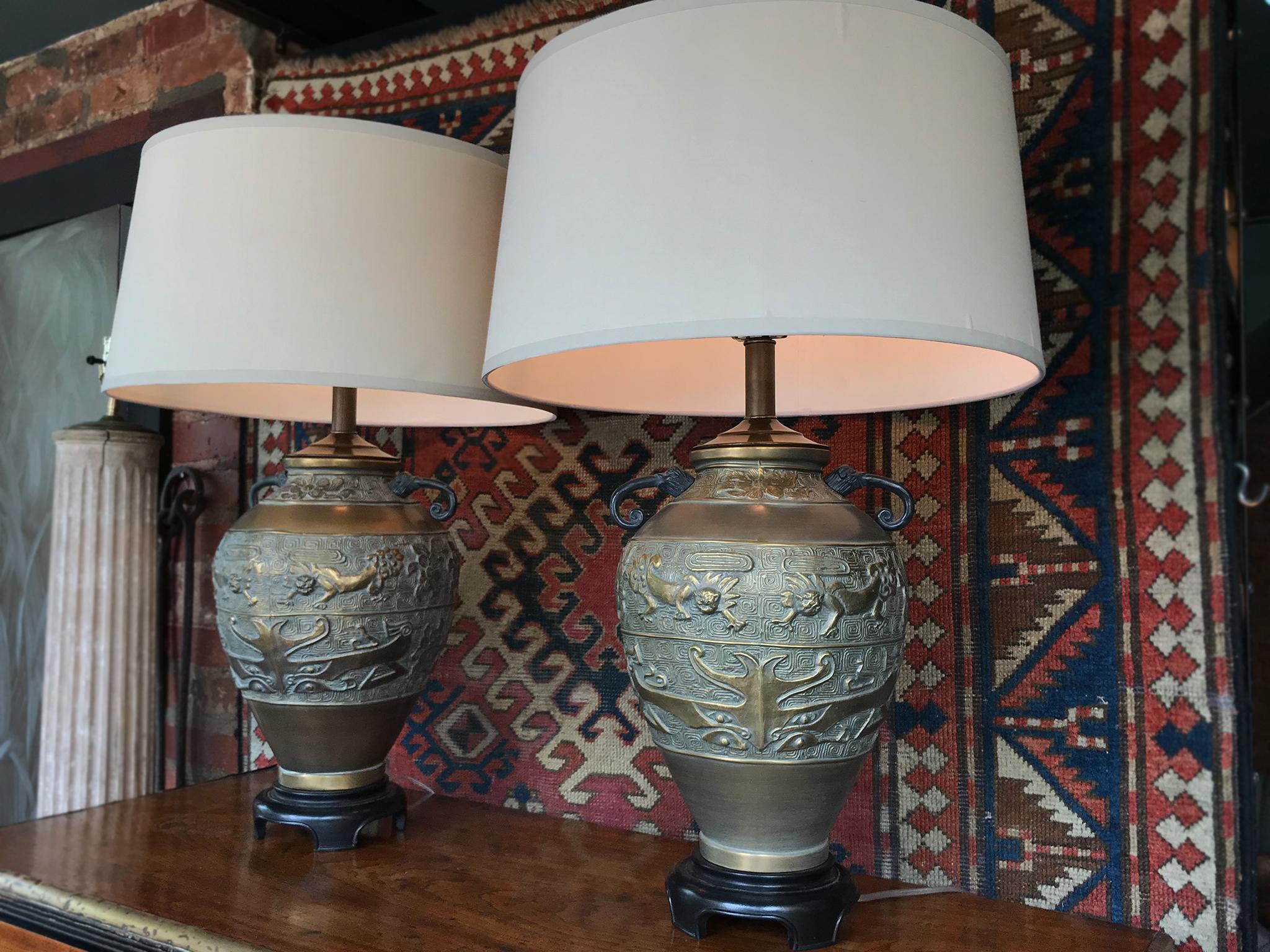 Pair of 20th Century Brass Table Lamps in the Style of James Mont 8