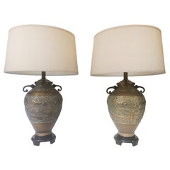 Pair of 20th Century Brass Table Lamps in the Style of James Mont