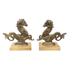 Pair of 20th Century Brass Venetian Seahorses on Custom Giltwood Bases