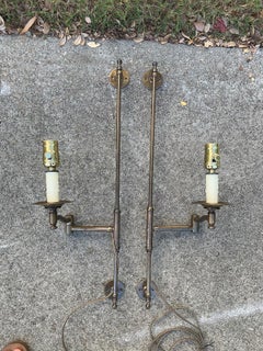 Pair of 20th Century Brass Wall Mount Swing Arm Sconces