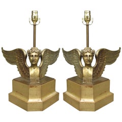 Pair of 20th Century Bronze Angels as Lamps on Custom Giltwood Bases