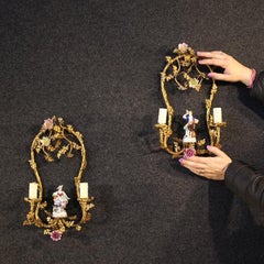 Pair of 20th Century Bronze, Brass and Ceramic German Wall Lamps, 1920s