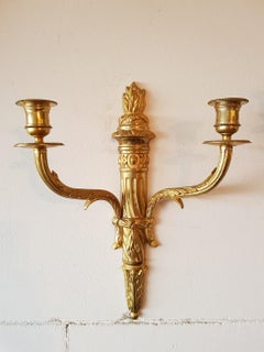 Pair of 20th Century Bronze Candle Sconces in Louis XVI Style