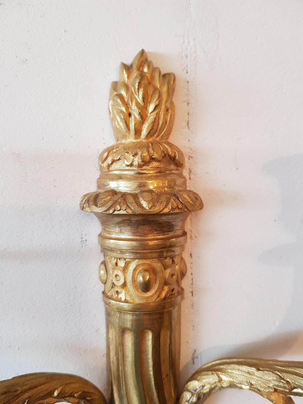 Pair of 20th Century Bronze Candle Sconces in Louis XVI Style In Good Condition For Sale In Raalte, NL
