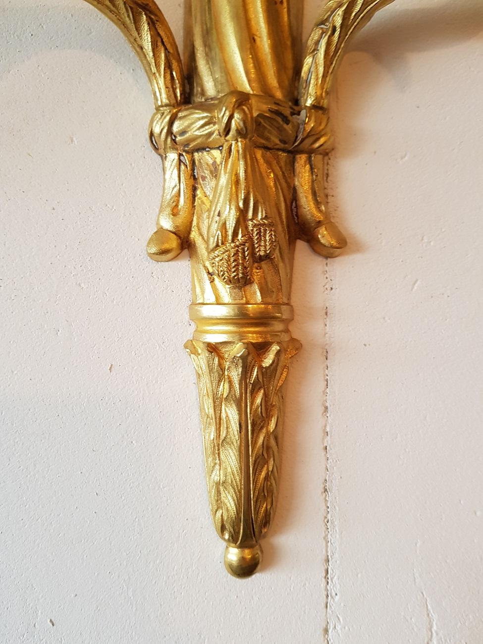 Pair of 20th Century Bronze Candle Sconces in Louis XVI Style For Sale 1