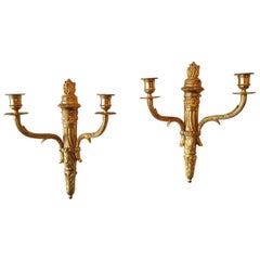 Pair of 20th Century Bronze Candle Sconces in Louis XVI Style