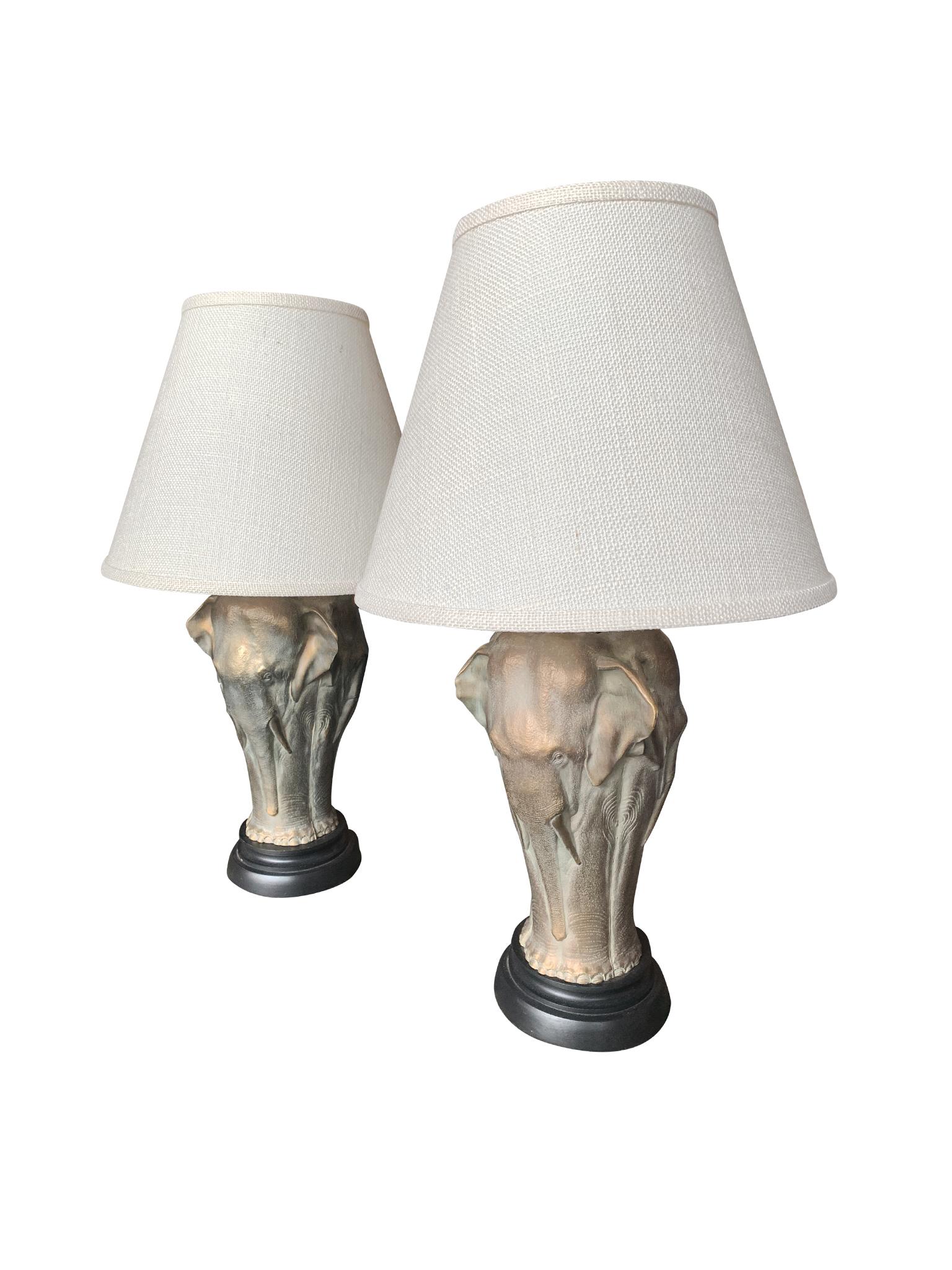 Cast Pair of 20th Century Bronze Elephant Table Lamps