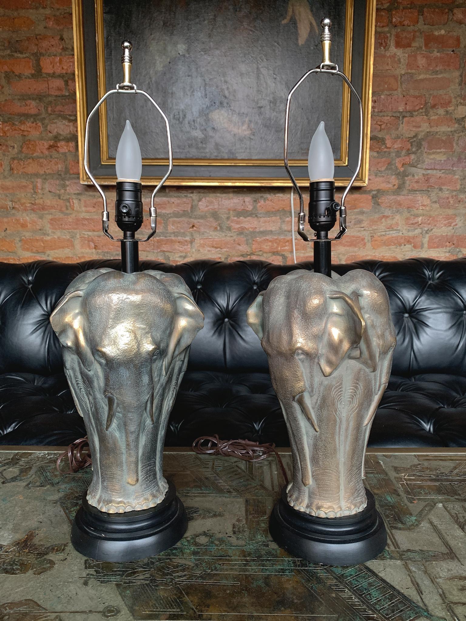 Pair of 20th Century Bronze Elephant Table Lamps 1