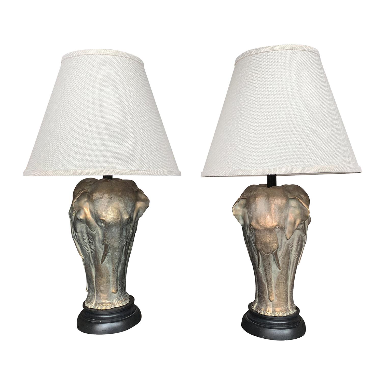Pair of 20th Century Bronze Elephant Table Lamps