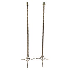 Pair of 20th Century Bronze Faux Bamboo Floor Lamps