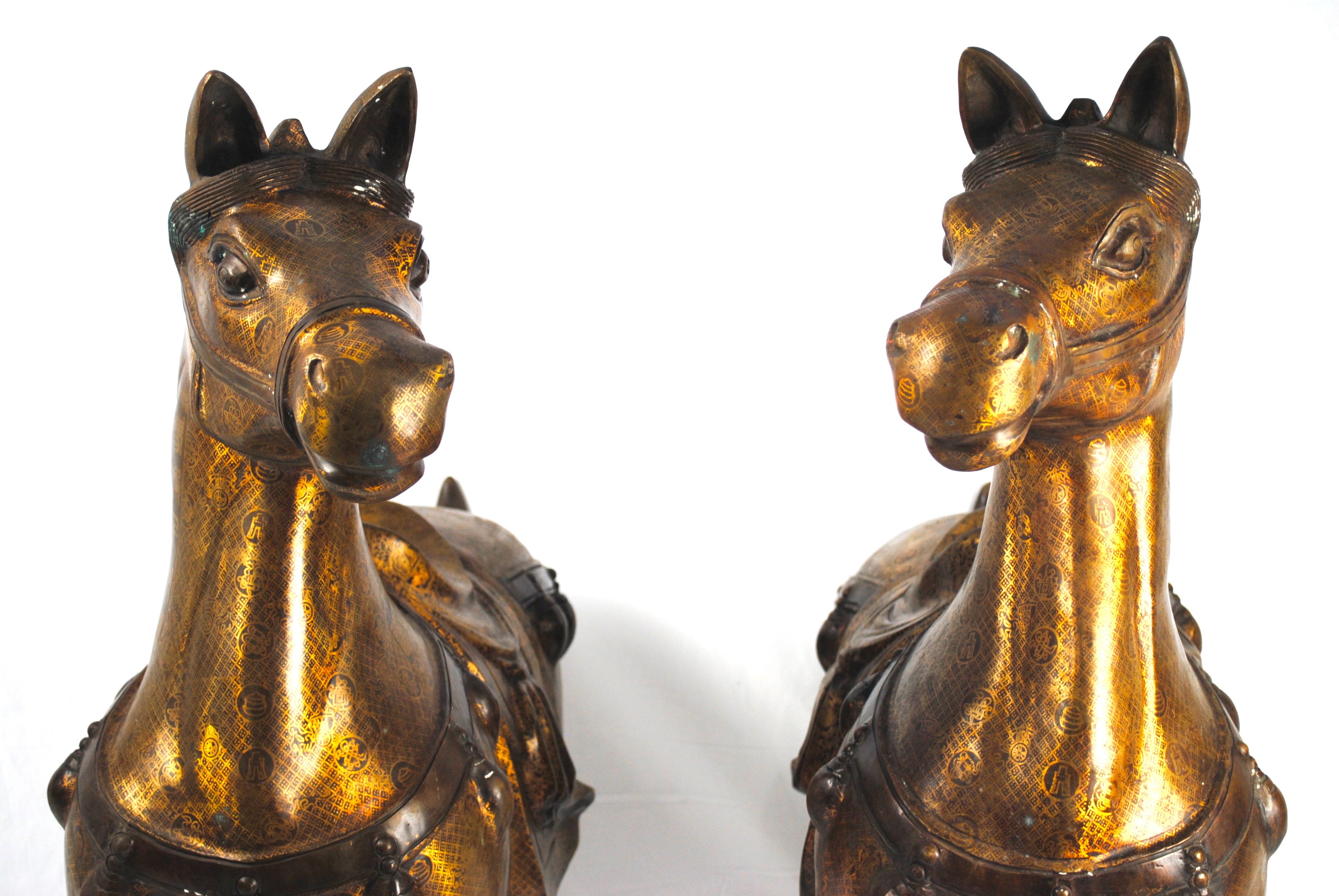 Tang Pair of 20th Century Bronze Gilded Gift Horses For Sale