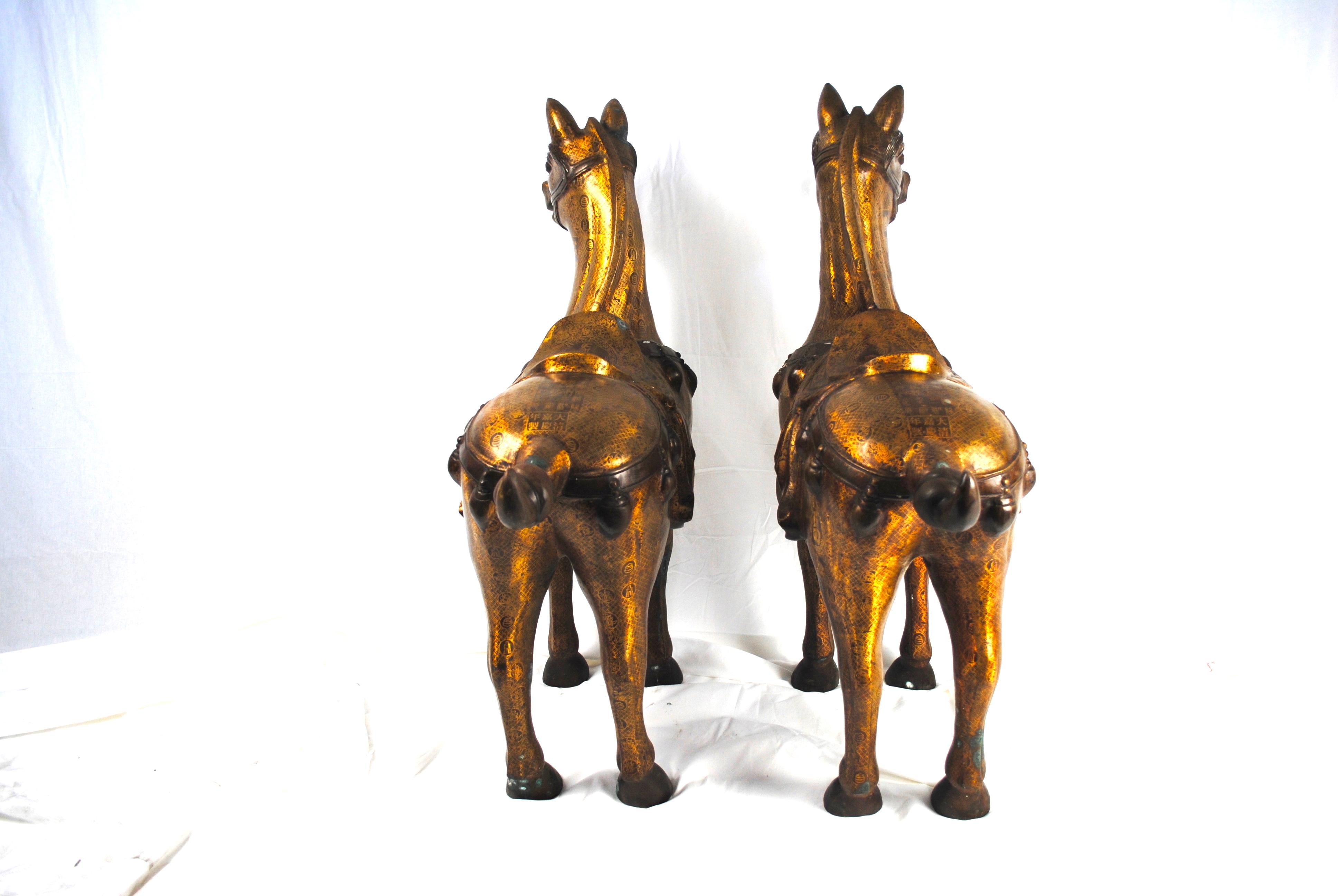 Cast Pair of 20th Century Bronze Gilded Gift Horses For Sale