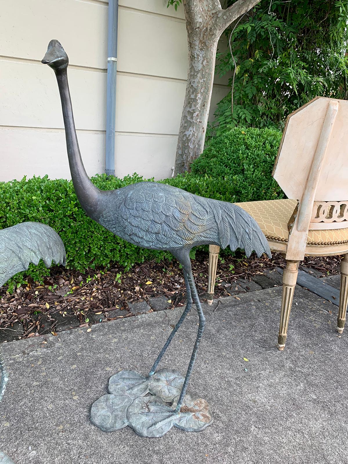Pair of 20th Century Bronze Herons on Lily Pads 7