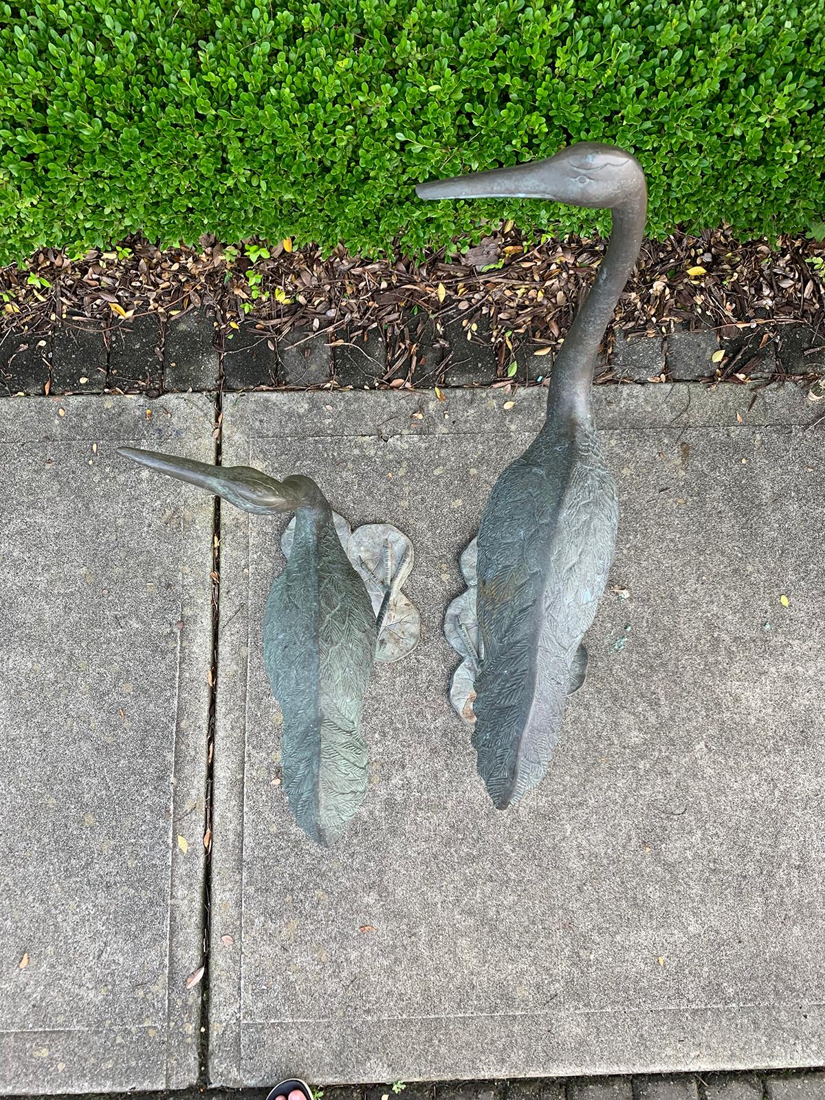 Pair of 20th Century Bronze Herons on Lily Pads 9