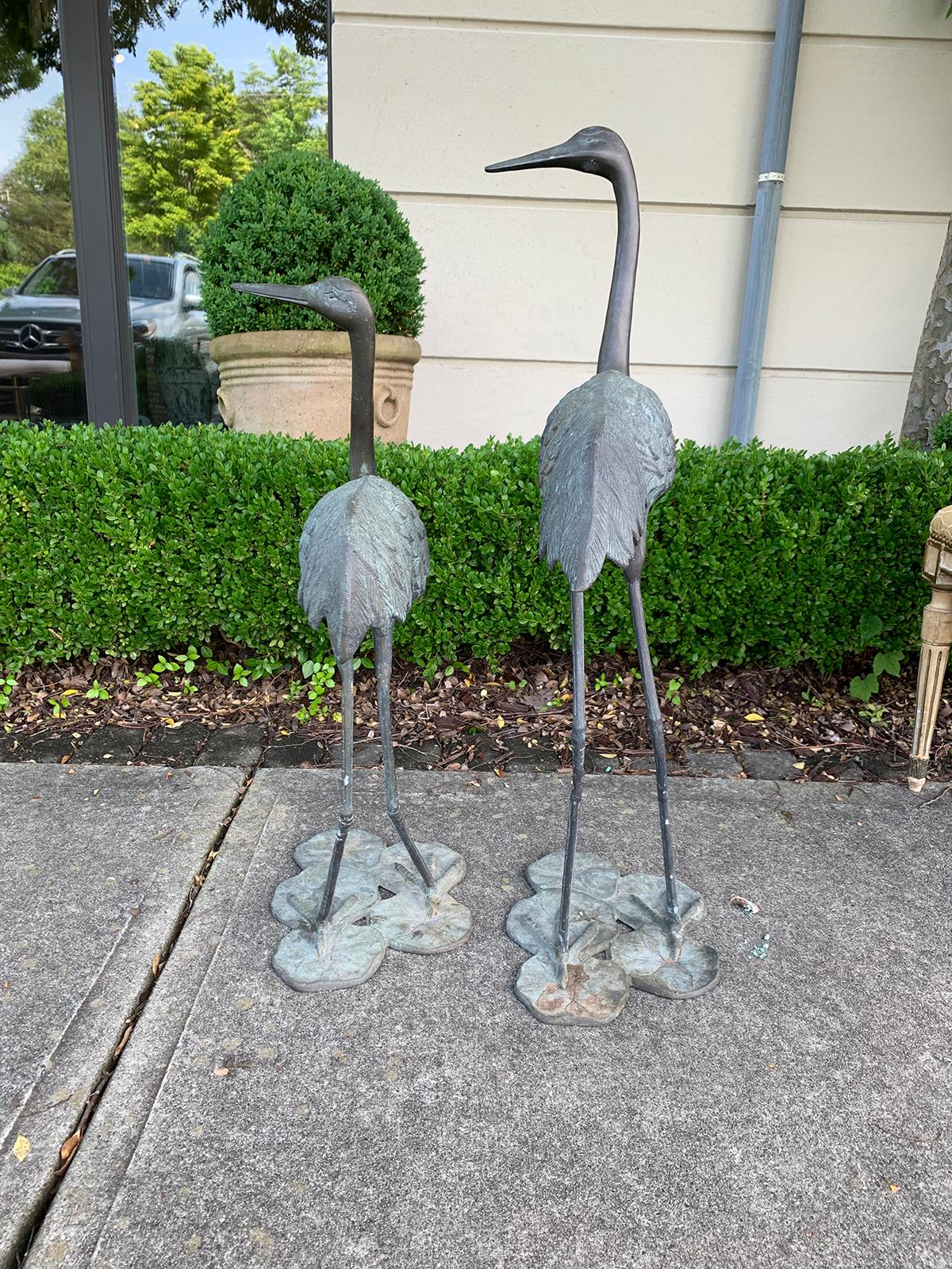 Pair of 20th Century Bronze Herons on Lily Pads 1