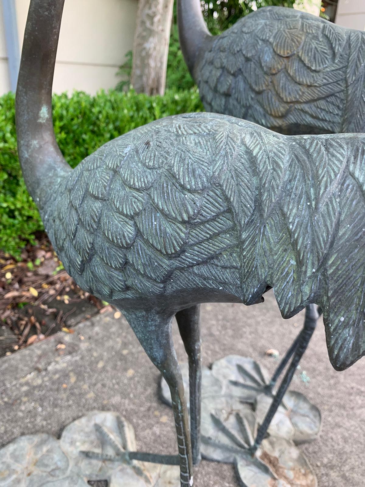 Pair of 20th Century Bronze Herons on Lily Pads 2