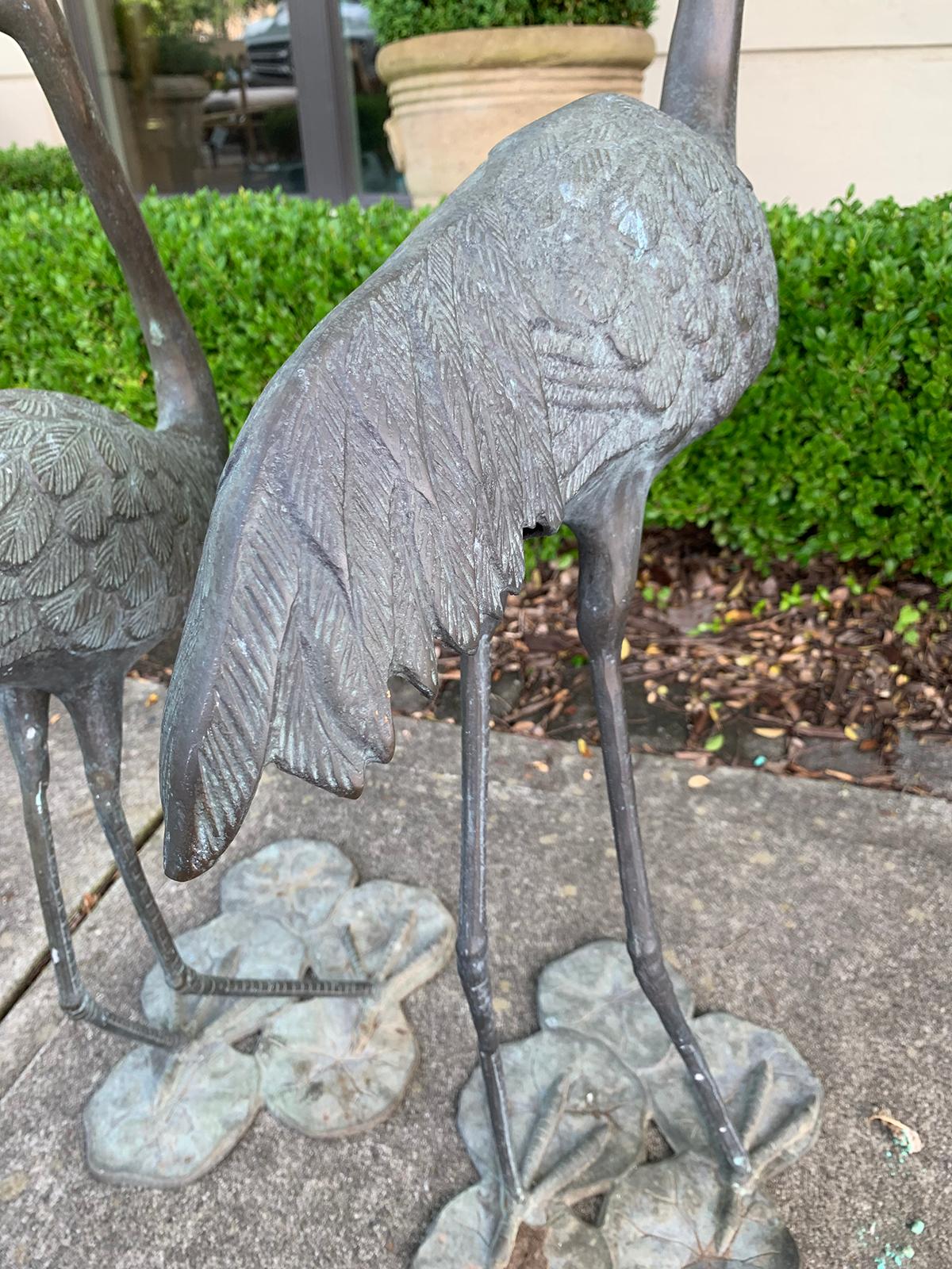 Pair of 20th Century Bronze Herons on Lily Pads 5
