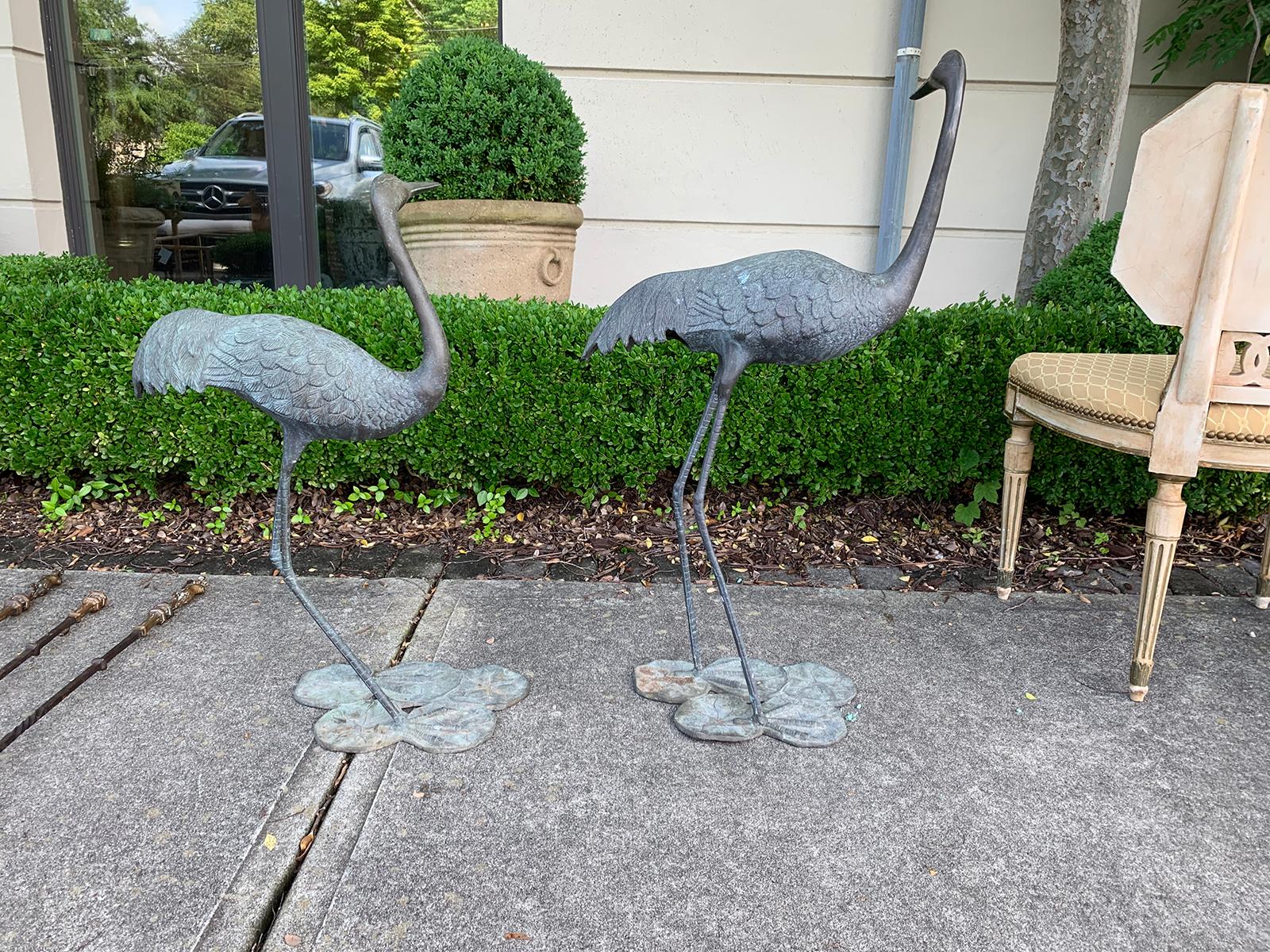 Pair of 20th Century Bronze Herons on Lily Pads 6