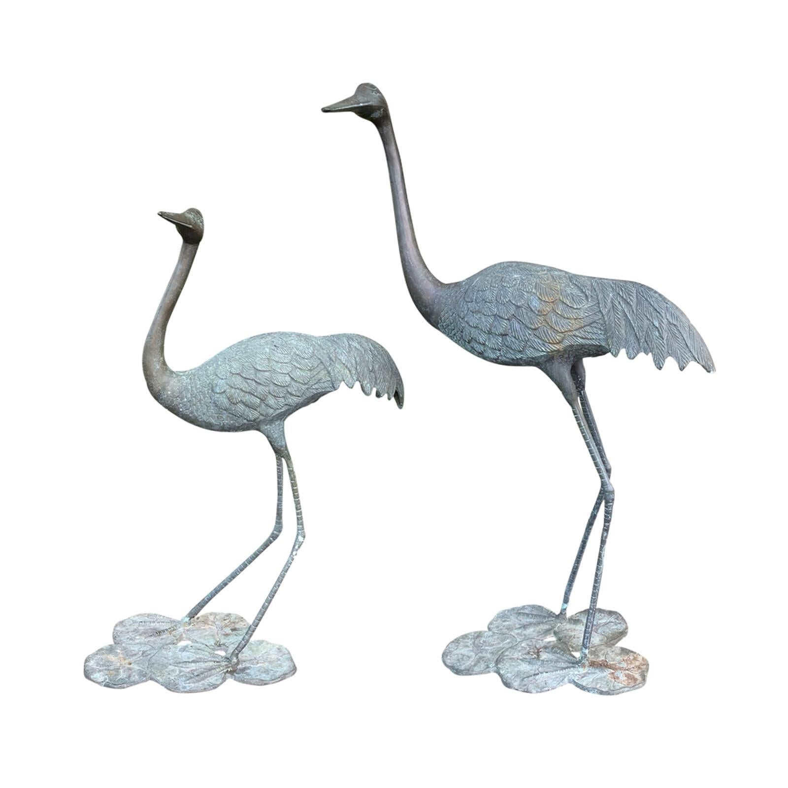 Pair of 20th Century Bronze Herons on Lily Pads