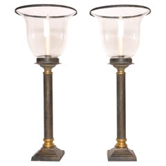 Pair of 20th Century Bronze Hurricane Votive Lanterns