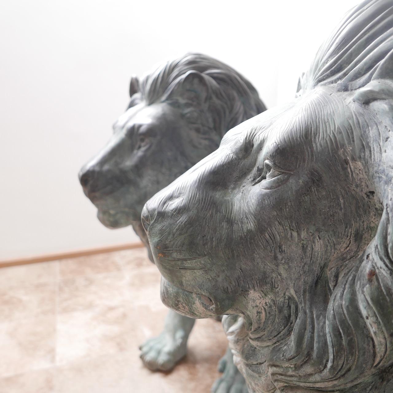 Pair of 20th Century Bronze Italian Lions 8