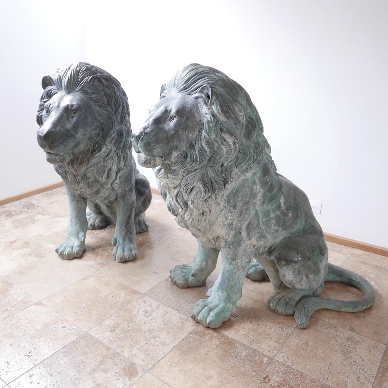 Pair of 20th Century Bronze Italian Lions 9