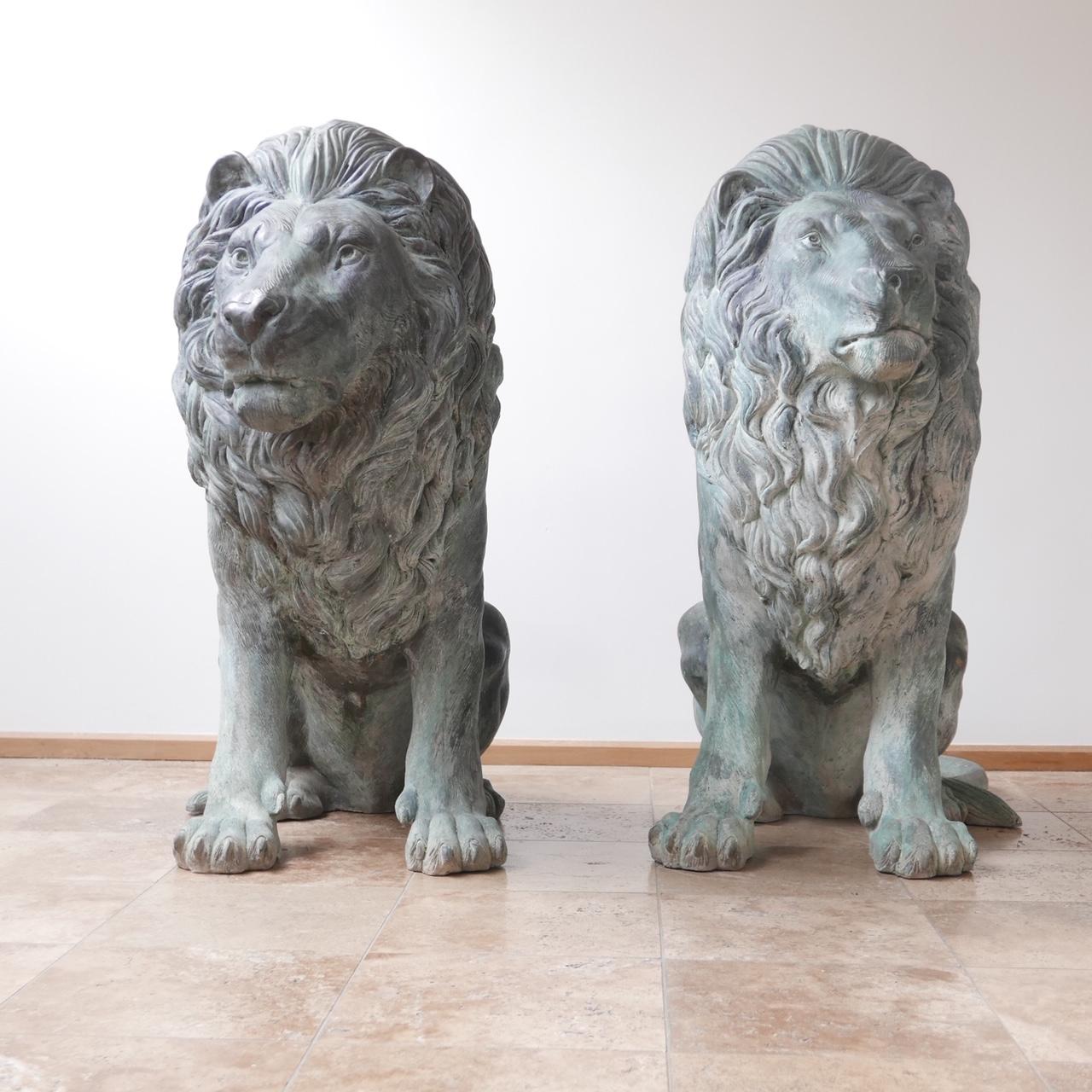 Pair of 20th Century Bronze Italian Lions 11