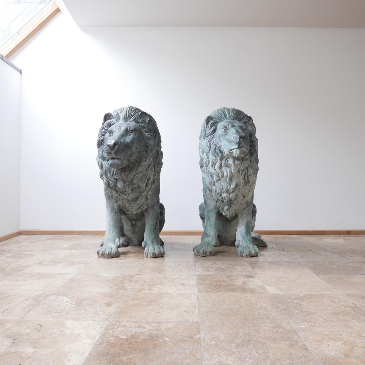 Pair of 20th Century Bronze Italian Lions 12