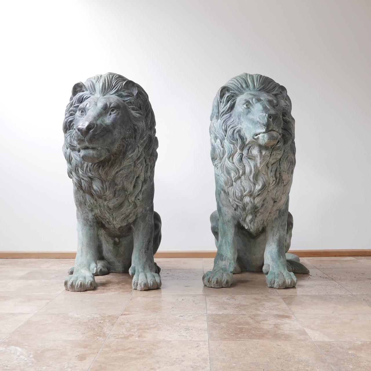 Pair of 20th Century Bronze Italian Lions 13