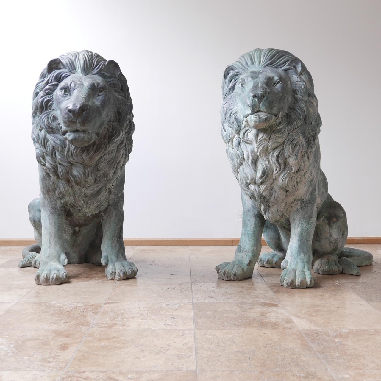 Pair of 20th Century Bronze Italian Lions 14