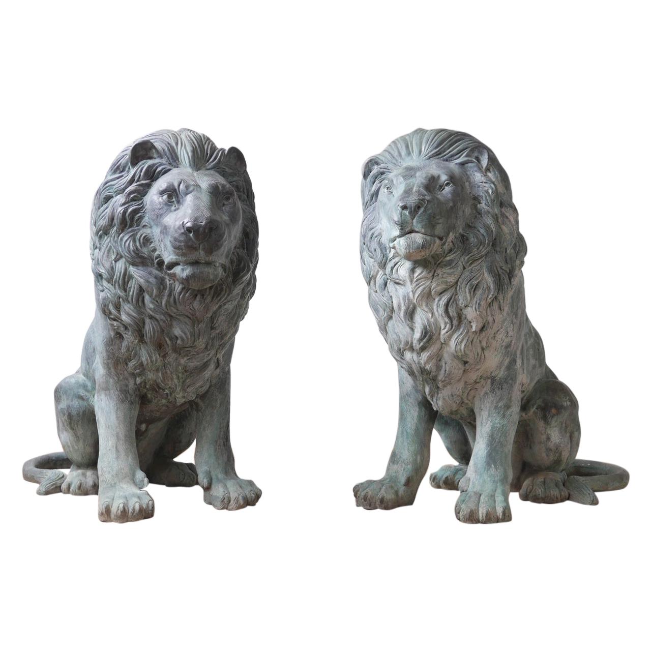 Pair of 20th Century Bronze Italian Lions
