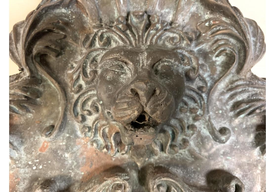 Pair Of 20th Century Bronze Lion Head Outdoor Wall Fountains With Basins For Sale 9