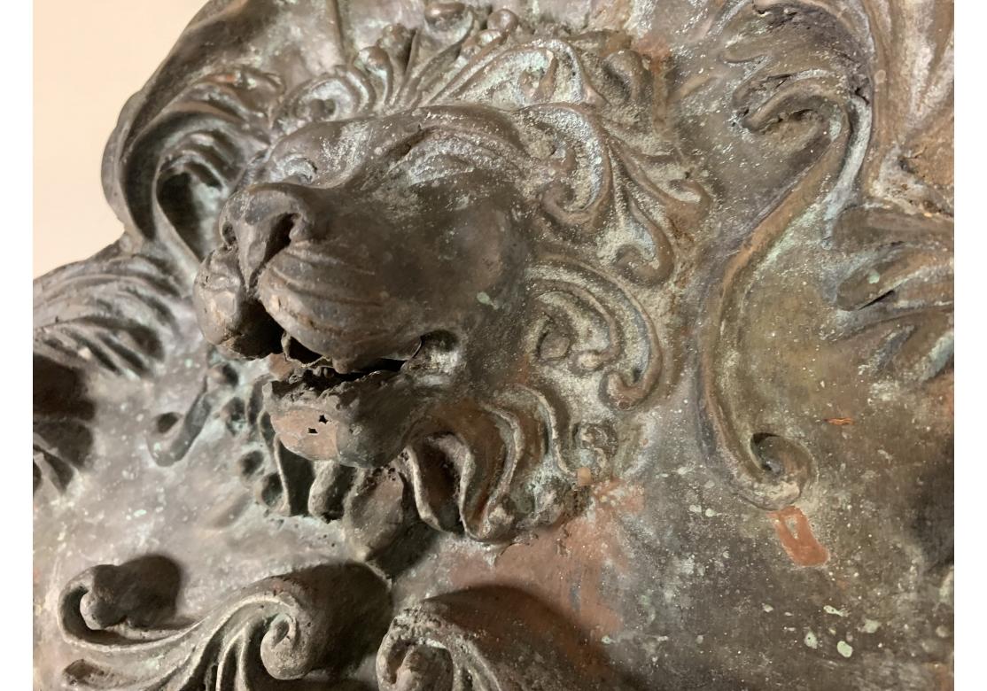 Pair Of 20th Century Bronze Lion Head Outdoor Wall Fountains With Basins For Sale 10
