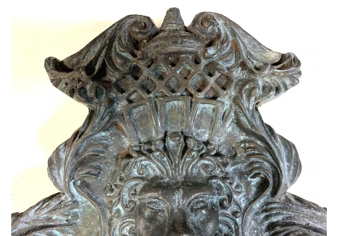 Pair Of 20th Century Bronze Lion Head Outdoor Wall Fountains With Basins For Sale 11