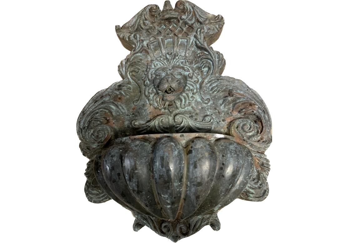 Georgian Pair Of 20th Century Bronze Lion Head Outdoor Wall Fountains With Basins For Sale