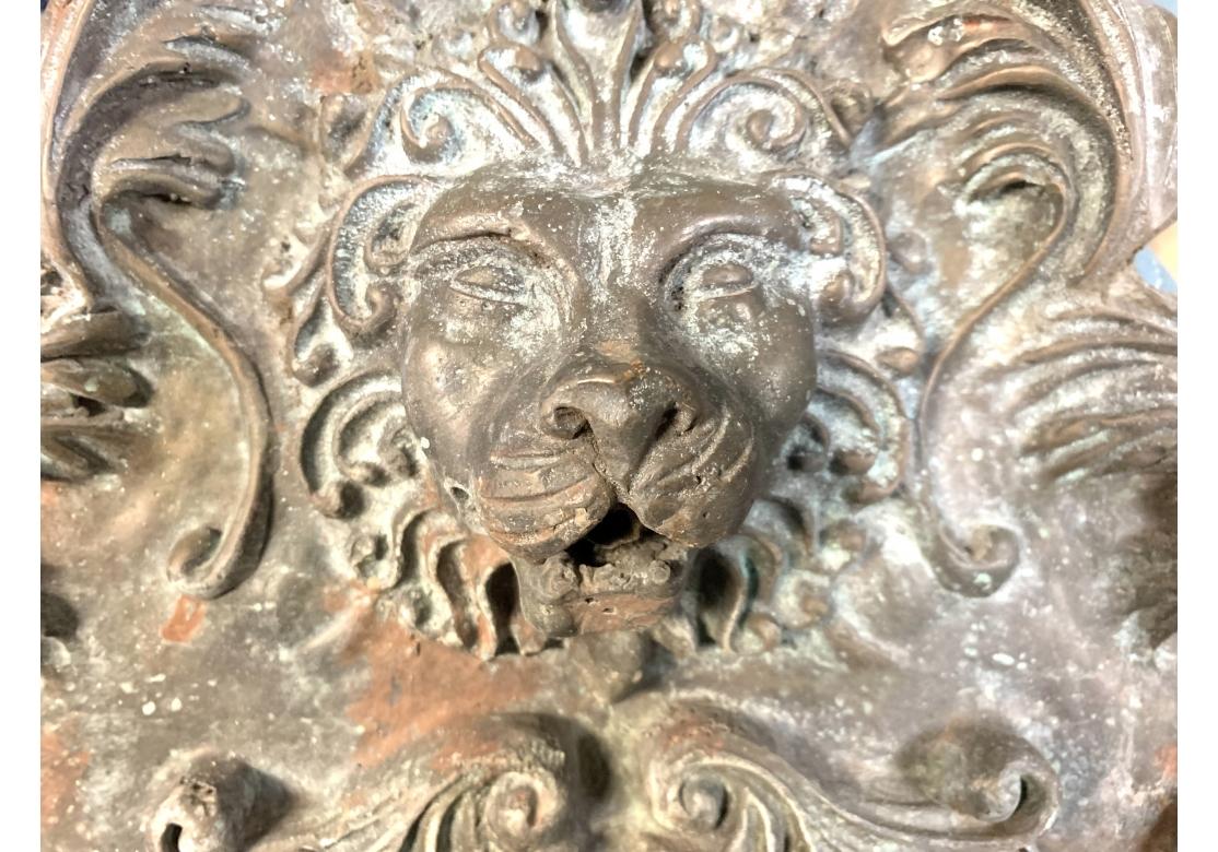 Pair Of 20th Century Bronze Lion Head Outdoor Wall Fountains With Basins For Sale 4