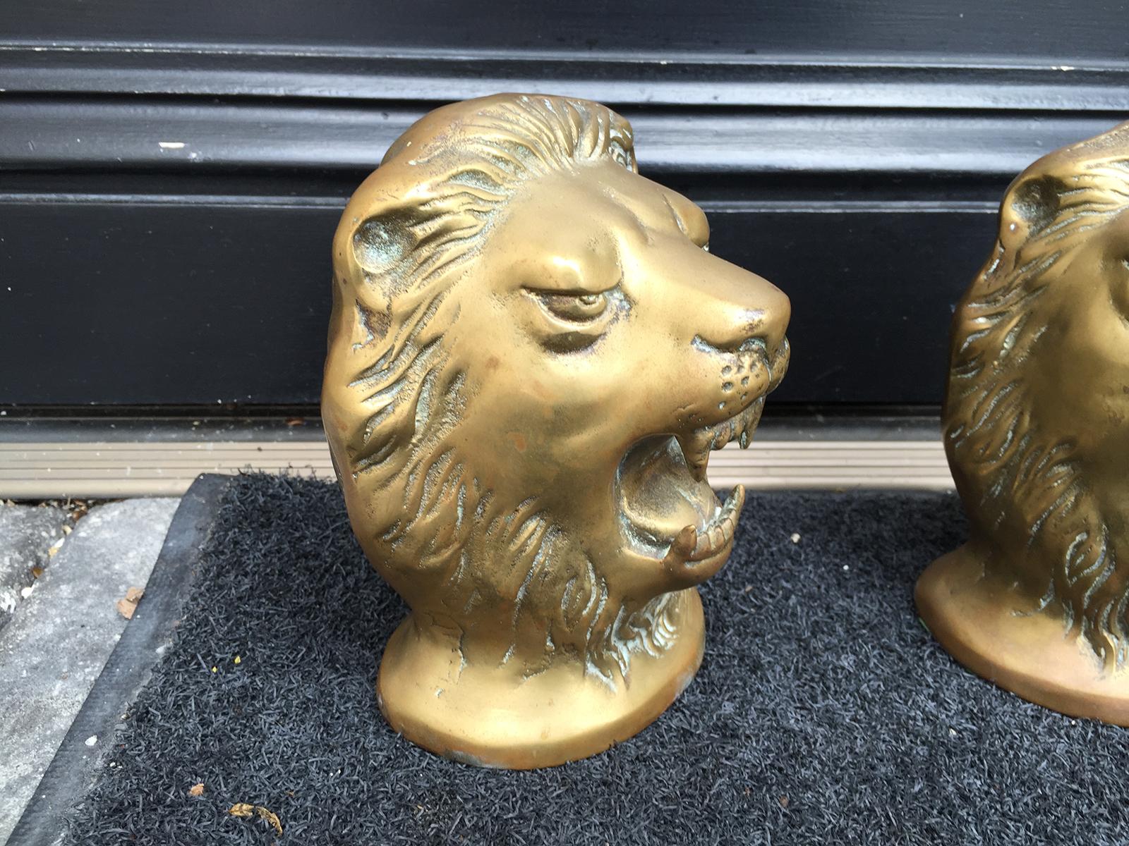 Pair of 20th Century Bronze Lion Head Paperweights In Good Condition In Atlanta, GA