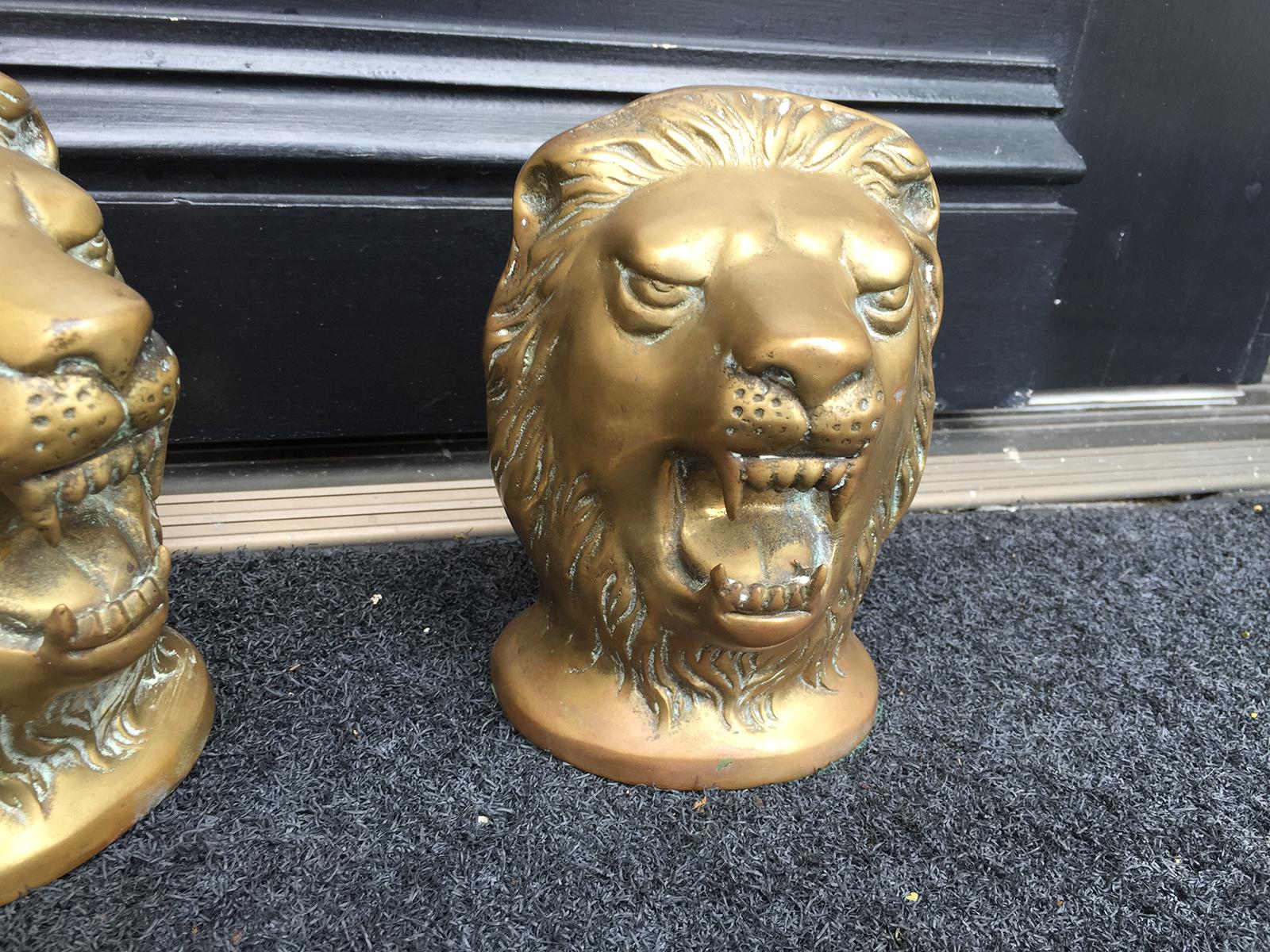 Pair of 20th Century Bronze Lion Head Paperweights 1