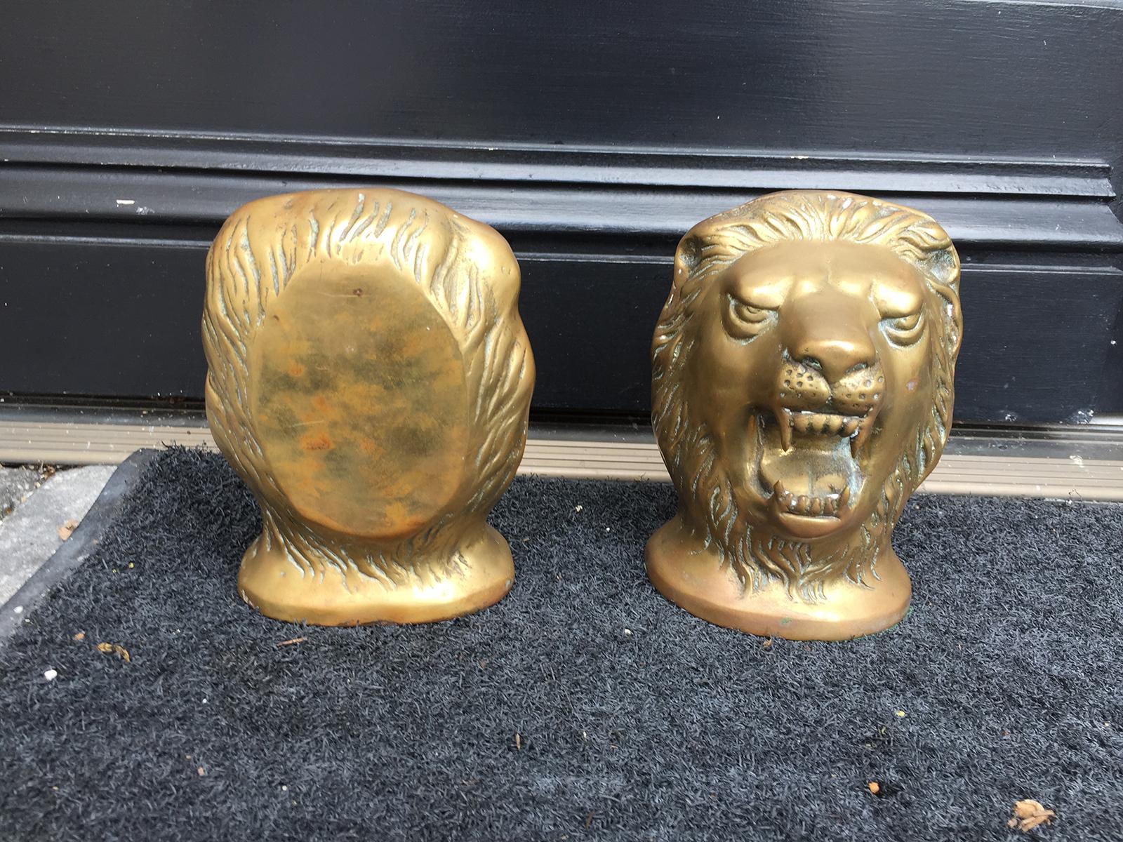 Pair of 20th Century Bronze Lion Head Paperweights 4