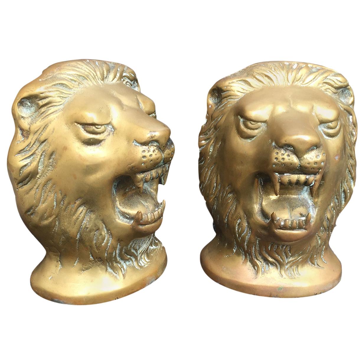 Pair of 20th Century Bronze Lion Head Paperweights