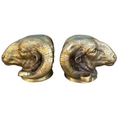 Pair of 20th Century Bronze Rams Head Bookends