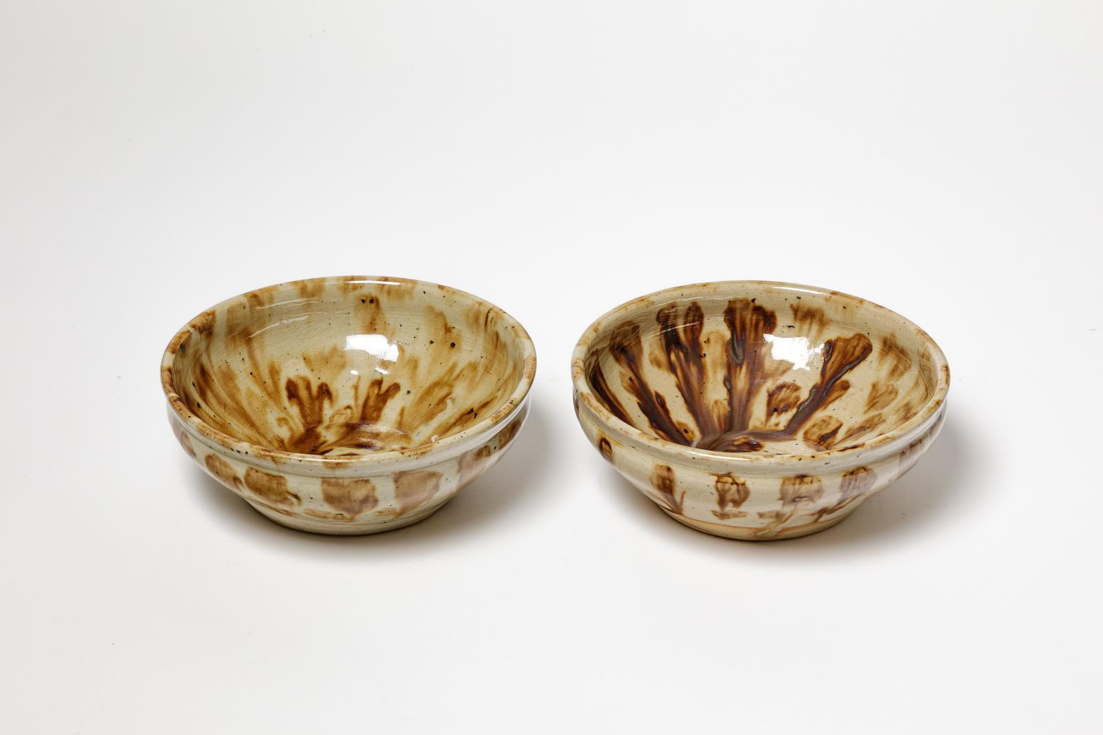 Mid-Century Modern Pair of 20th century brown abstract bowl or plate by Joseph Talbot La Borne For Sale