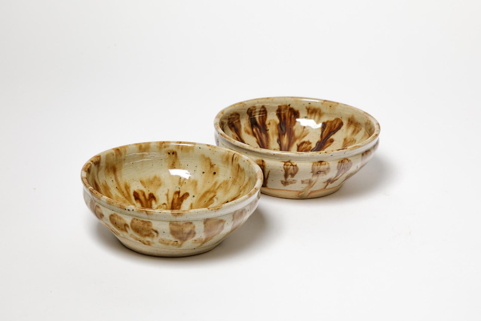 French Pair of 20th century brown abstract bowl or plate by Joseph Talbot La Borne For Sale