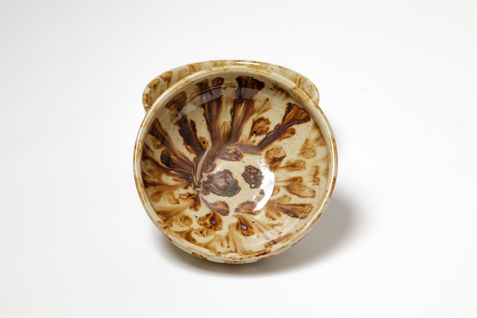 Pair of 20th century brown abstract bowl or plate by Joseph Talbot La Borne In Excellent Condition For Sale In Neuilly-en- sancerre, FR