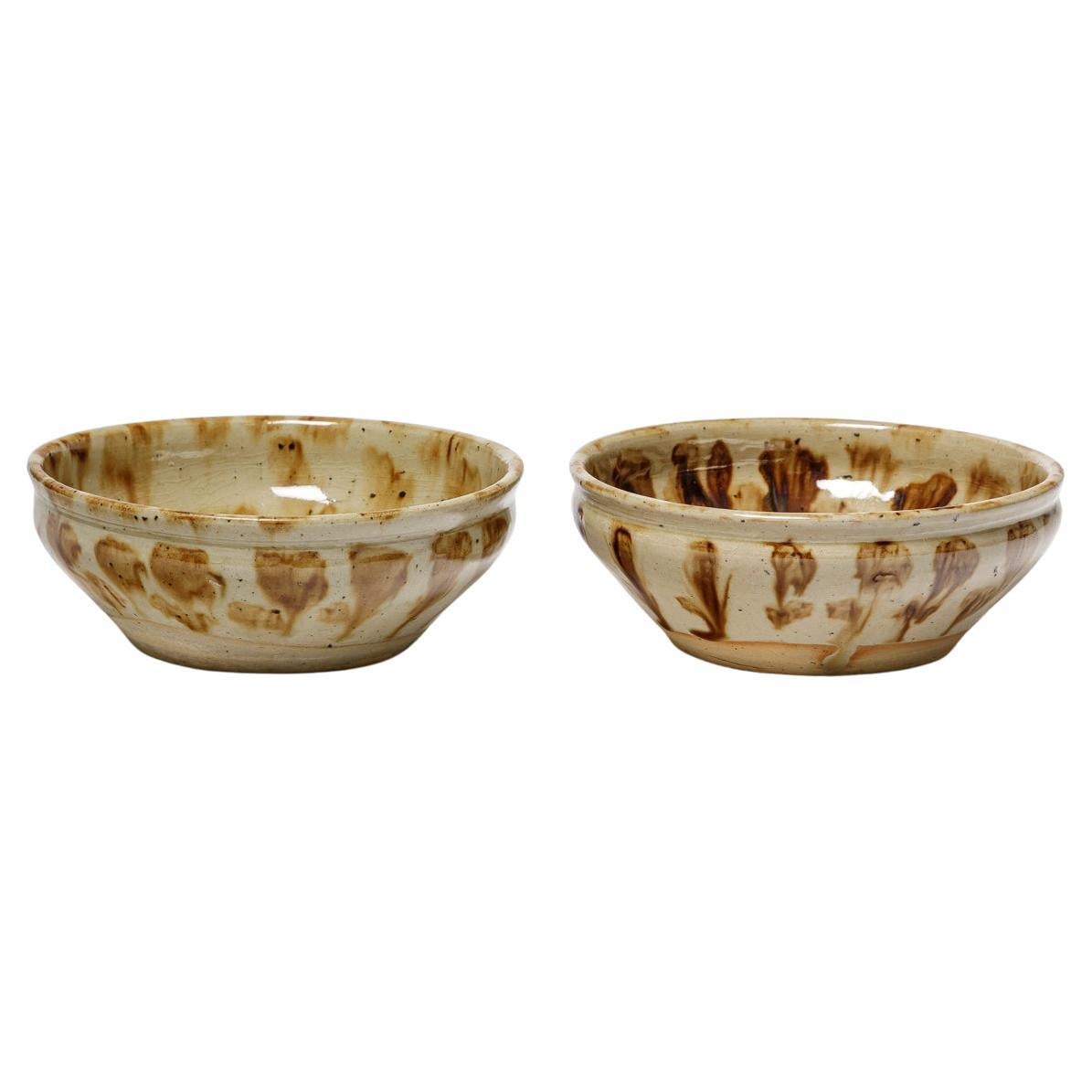 Pair of 20th century brown abstract bowl or plate by Joseph Talbot La Borne