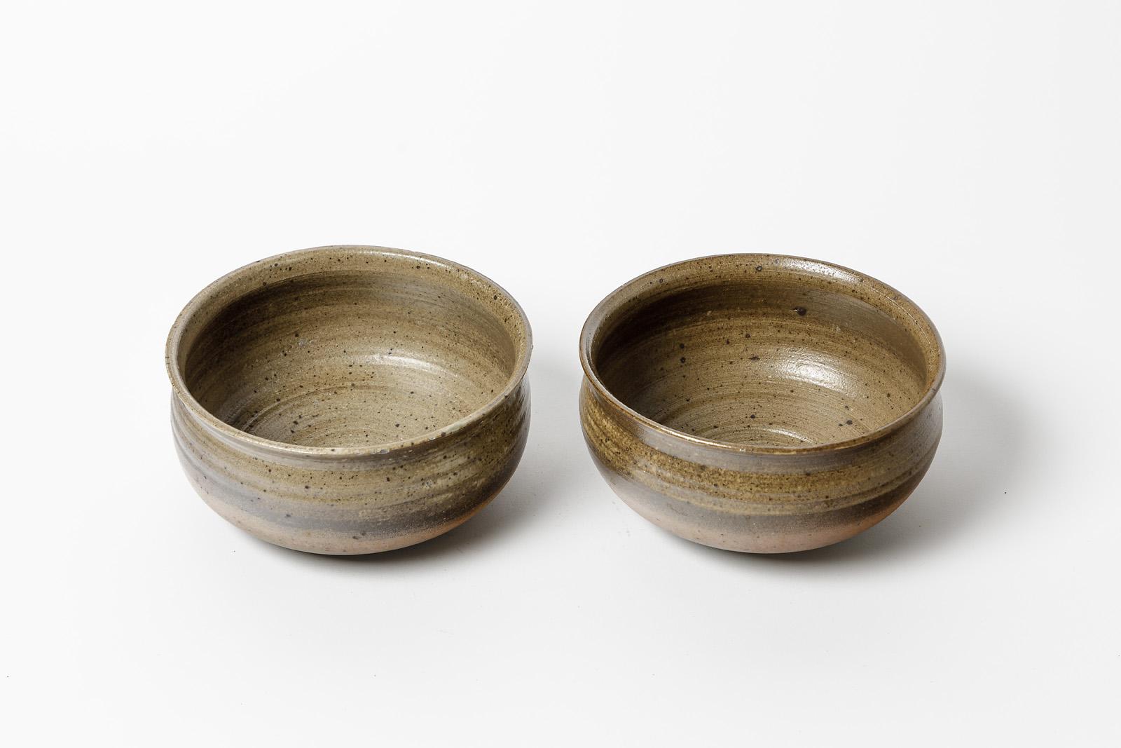 Mid-Century Modern Pair of 20th century brown ceramic bowls by Askett La Borne design 1970 For Sale