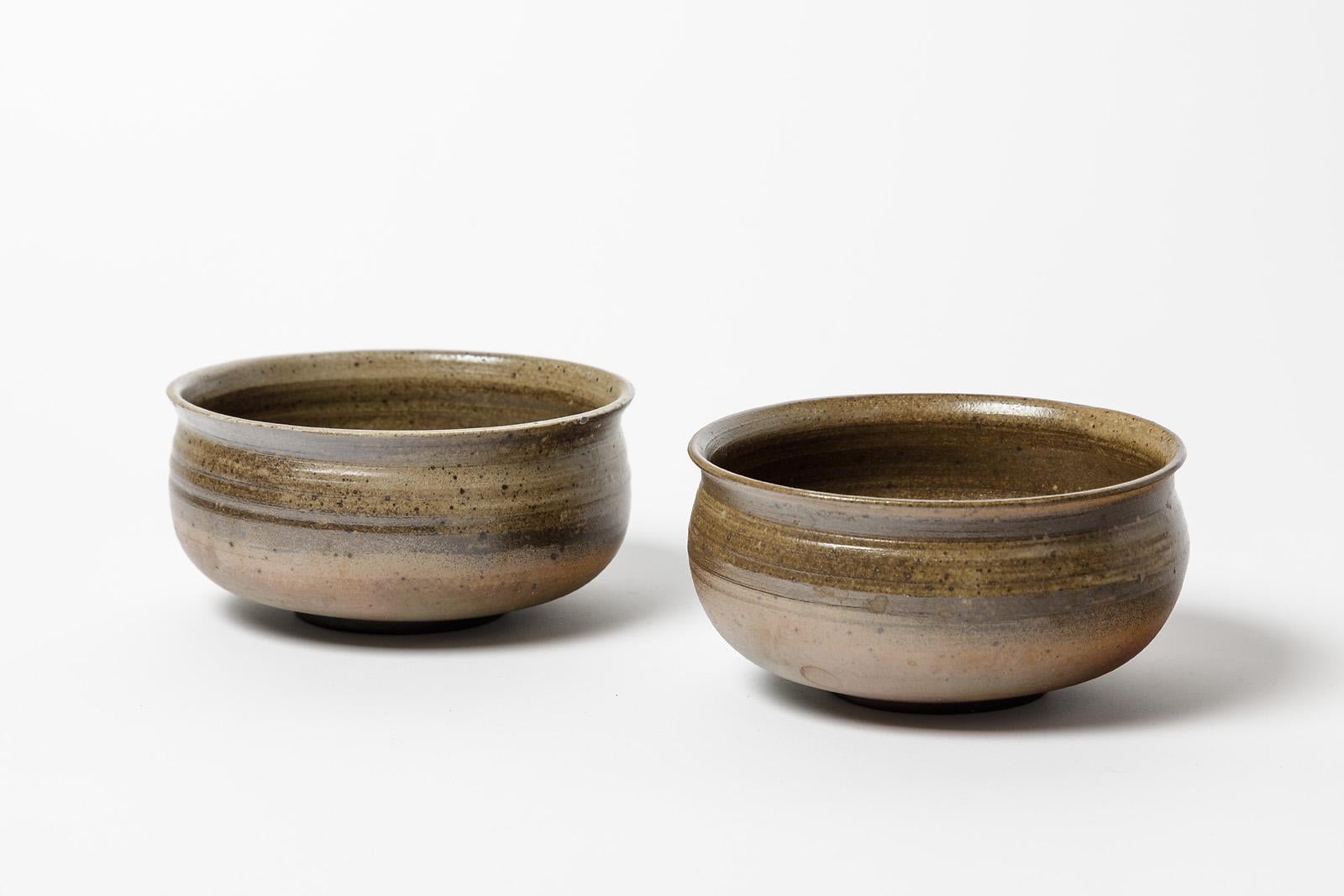 Pair of 20th century brown ceramic bowls by Askett La Borne design 1970 In Good Condition For Sale In Neuilly-en- sancerre, FR