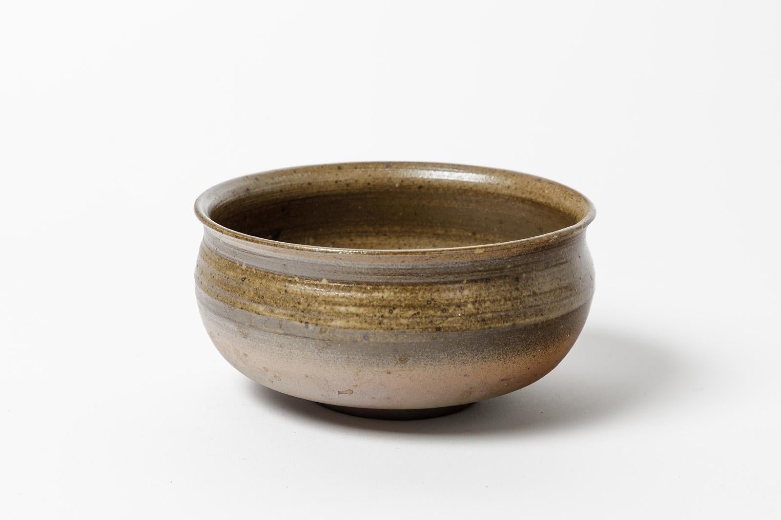 Ceramic Pair of 20th century brown ceramic bowls by Askett La Borne design 1970 For Sale