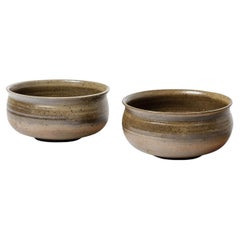 Retro Pair of 20th century brown ceramic bowls by Askett La Borne design 1970