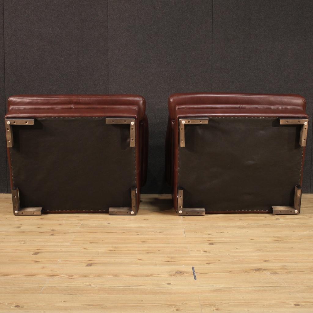 Pair of 20th Century Brown Leather Italian Armchairs, 1980 7